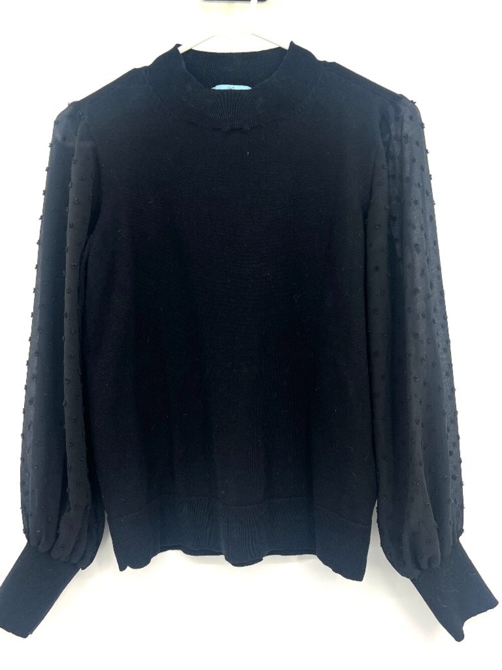 Cece Black Swiss Dot Sheer Sleeve Black Sweater Women's XS